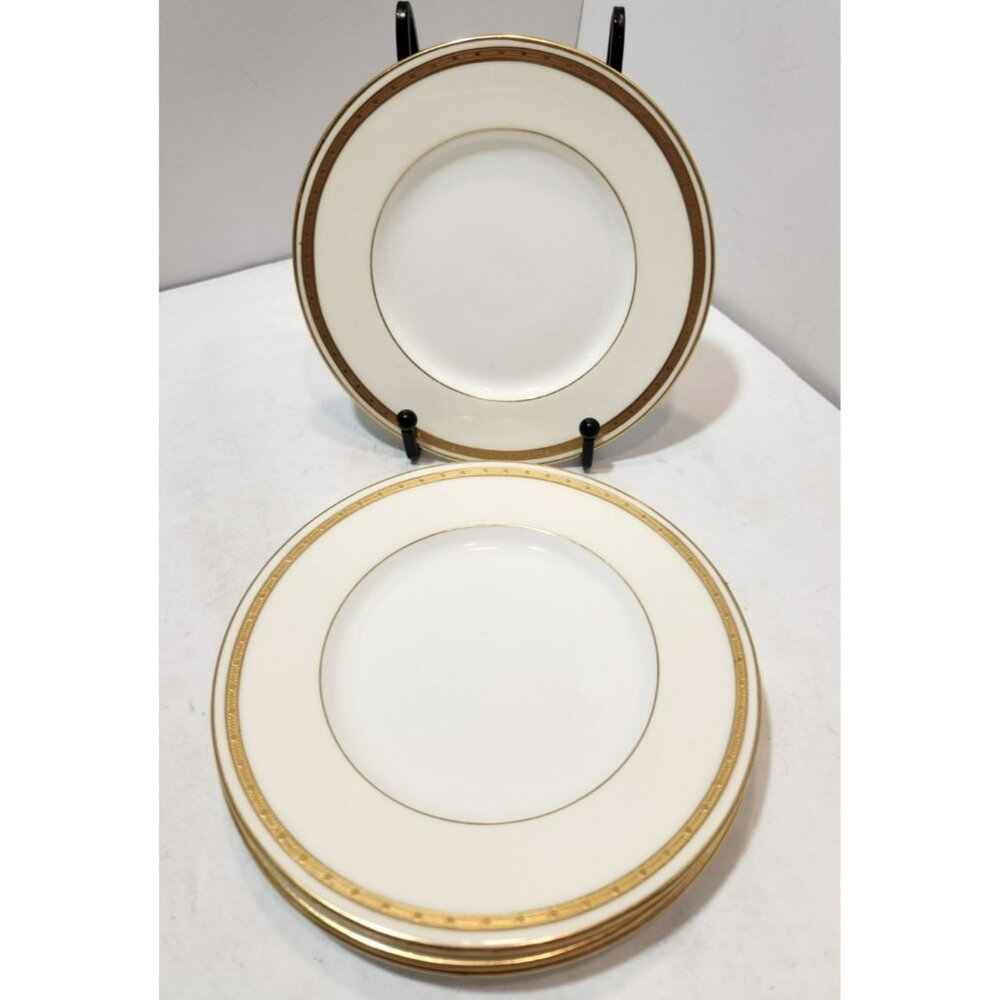 Vtg Mintons H3251 Bread And Butter Plates Set Of 4 Gold Embossed Cream Rim